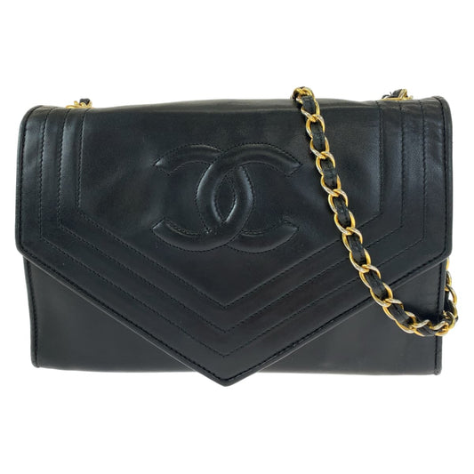 H-00474
CHANEL シャネル ココマーク ブラック 黒 ゴールド金具 ラムスキン チェーンショルダーバッグ 斜め掛け  レディース