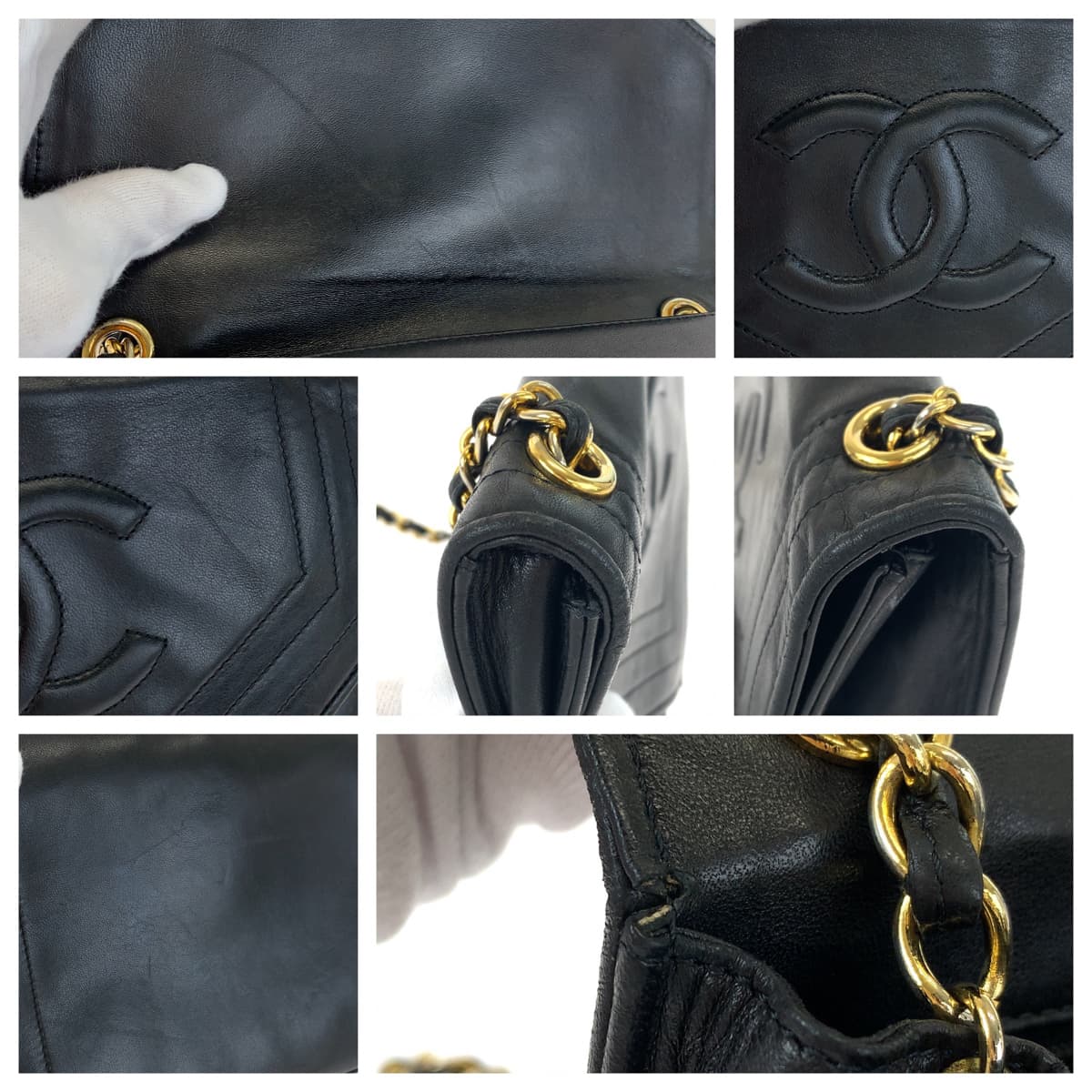 H-00474
CHANEL シャネル ココマーク ブラック 黒 ゴールド金具 ラムスキン チェーンショルダーバッグ 斜め掛け  レディース