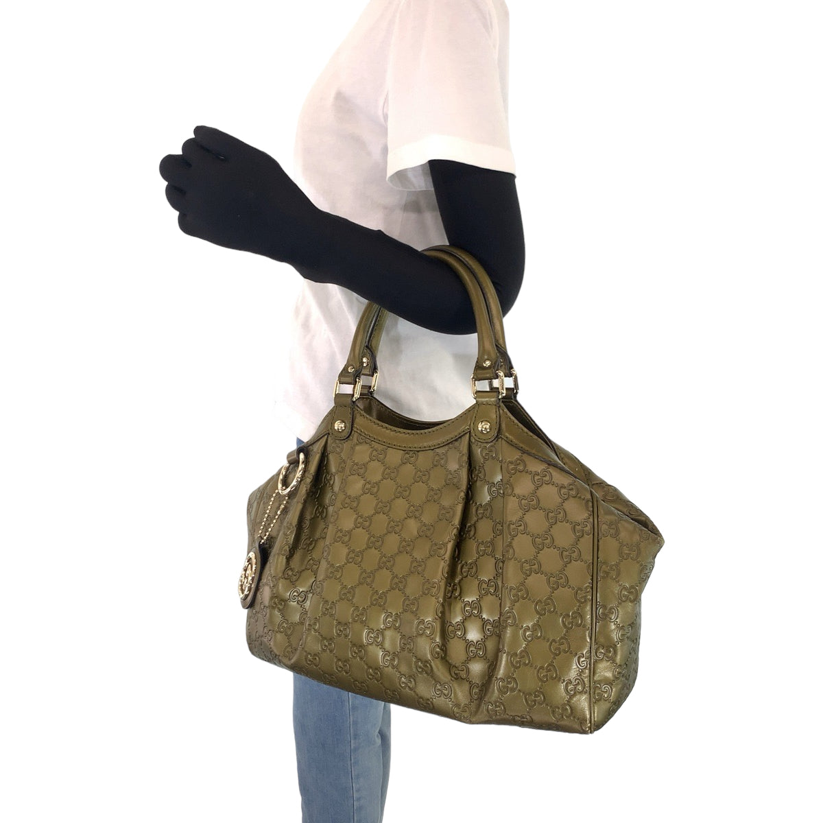 H-00475
GUCCI グッチ グッチシマ GG柄 スーキー インターロッキング ゴールド 金 シマレザー 211944 トートバッグ ハンドバッグ  レディース