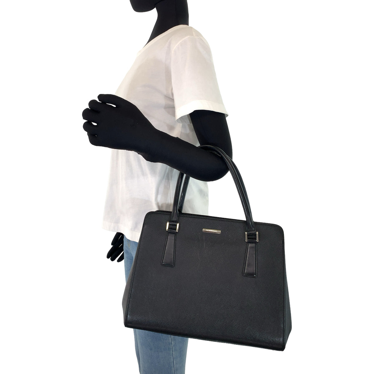 10340
BURBERRY バーバリー 中チェック柄 ブラック レザー ハンドバッグ トートバッグ  レディース