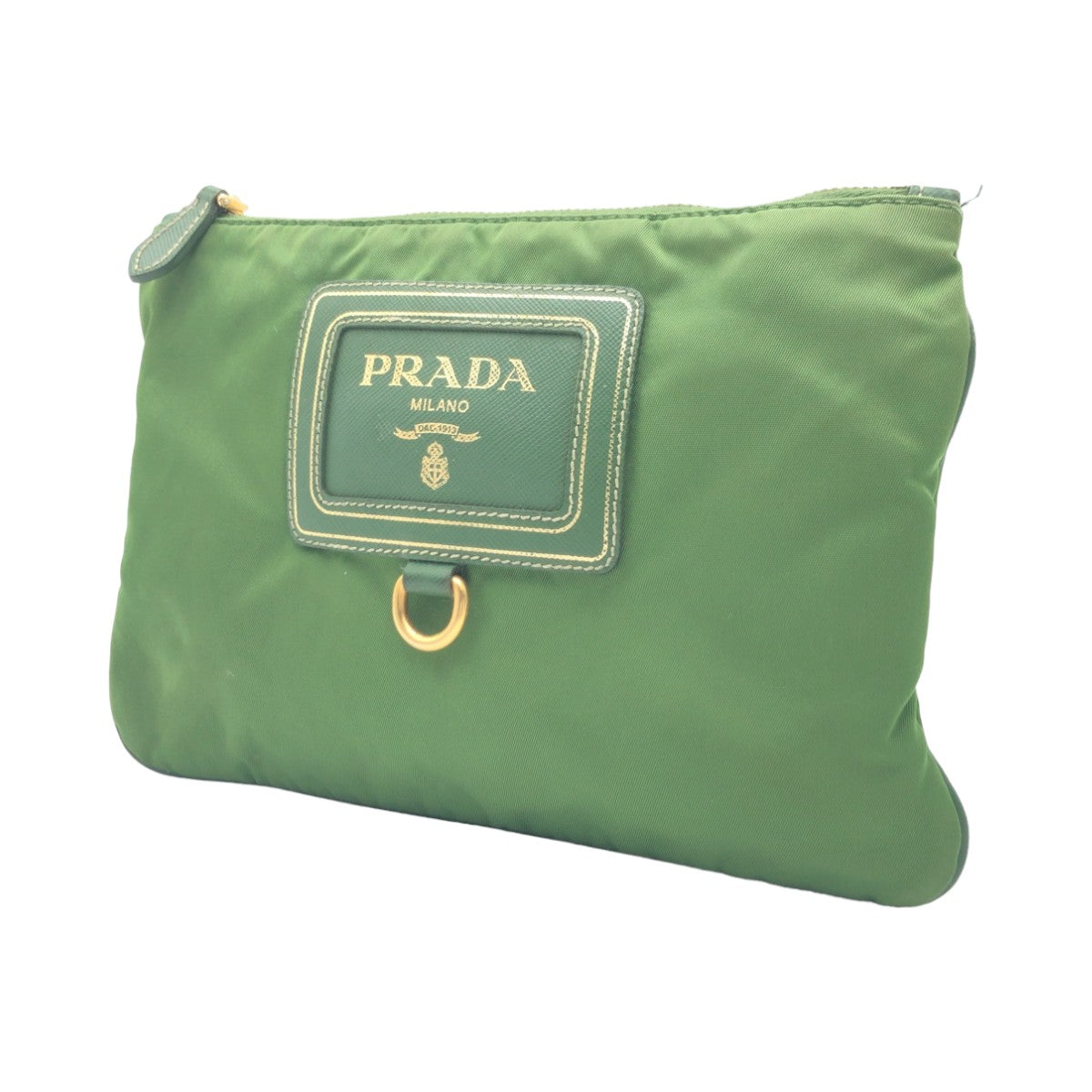 PRADA Tessuto Green Gold Hardware Nylon Pouch for Women