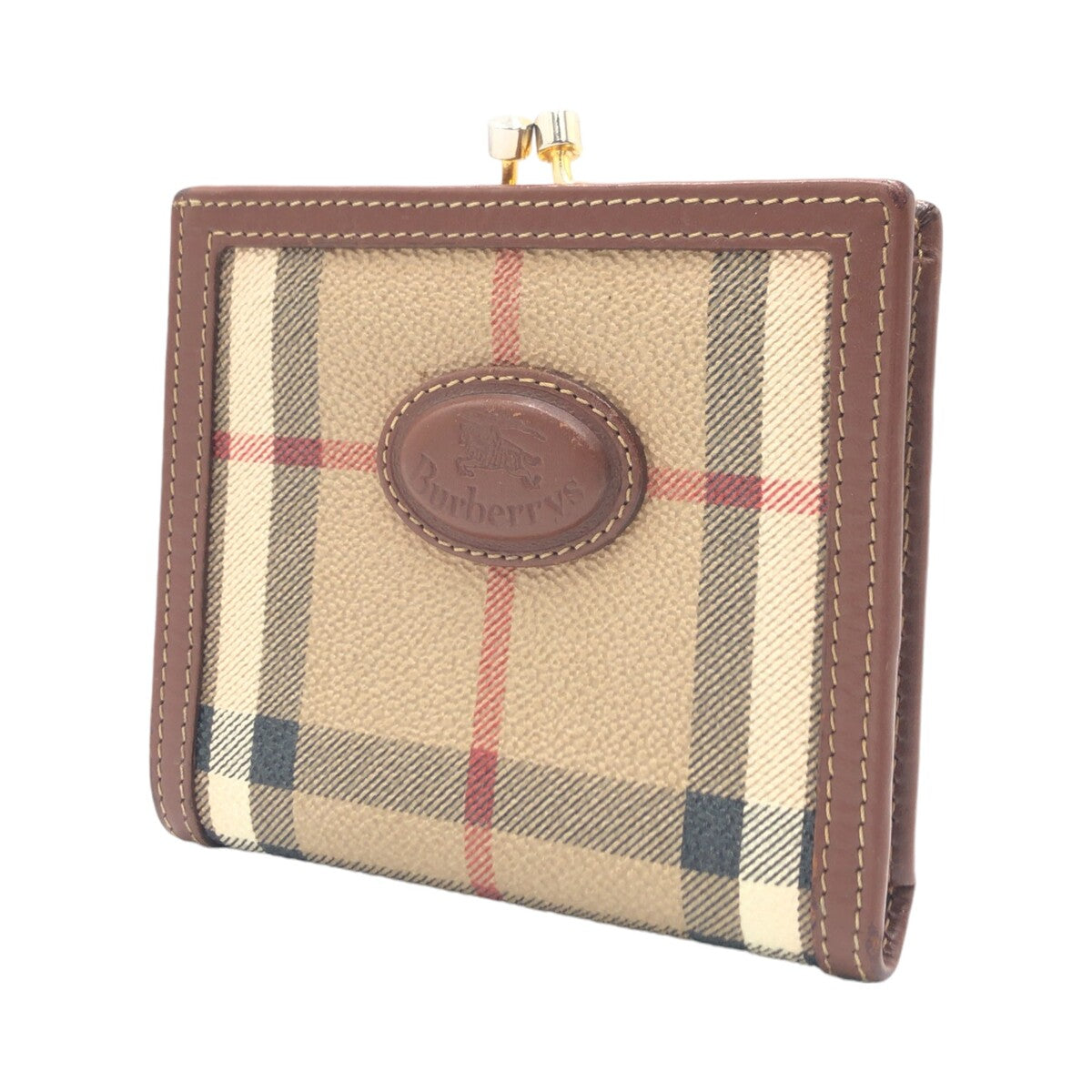 BURBERRY バーバリー ヴィンテージ ノヴァチェック シャドーホース ブラウン 茶 ベージュ ゴールド金具 PVC 二つ折り財布 コンパクトウォレット 男女兼用  レディース