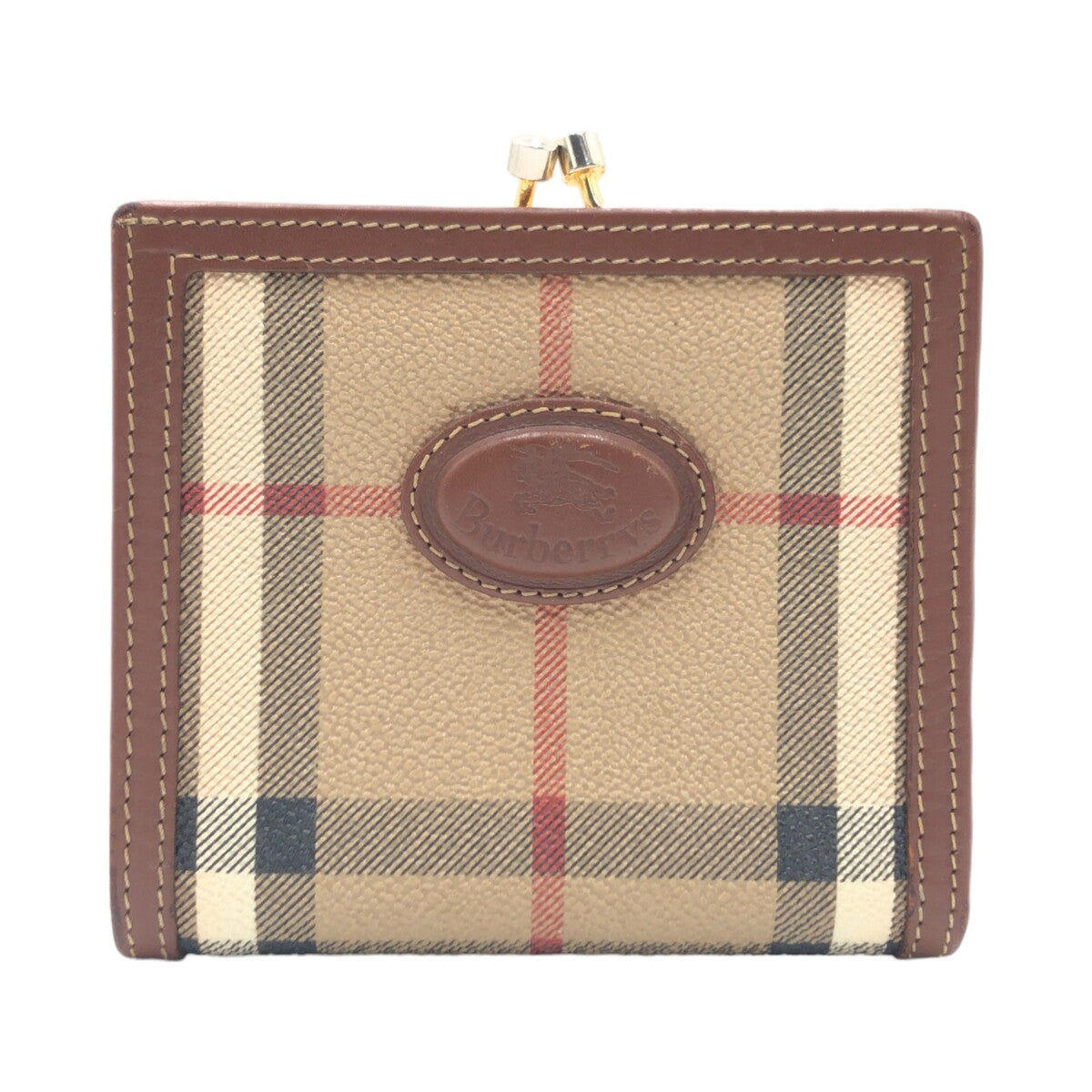 BURBERRY バーバリー ヴィンテージ ノヴァチェック シャドーホース ブラウン 茶 ベージュ ゴールド金具 PVC 二つ折り財布 コンパクトウォレット 男女兼用  レディース