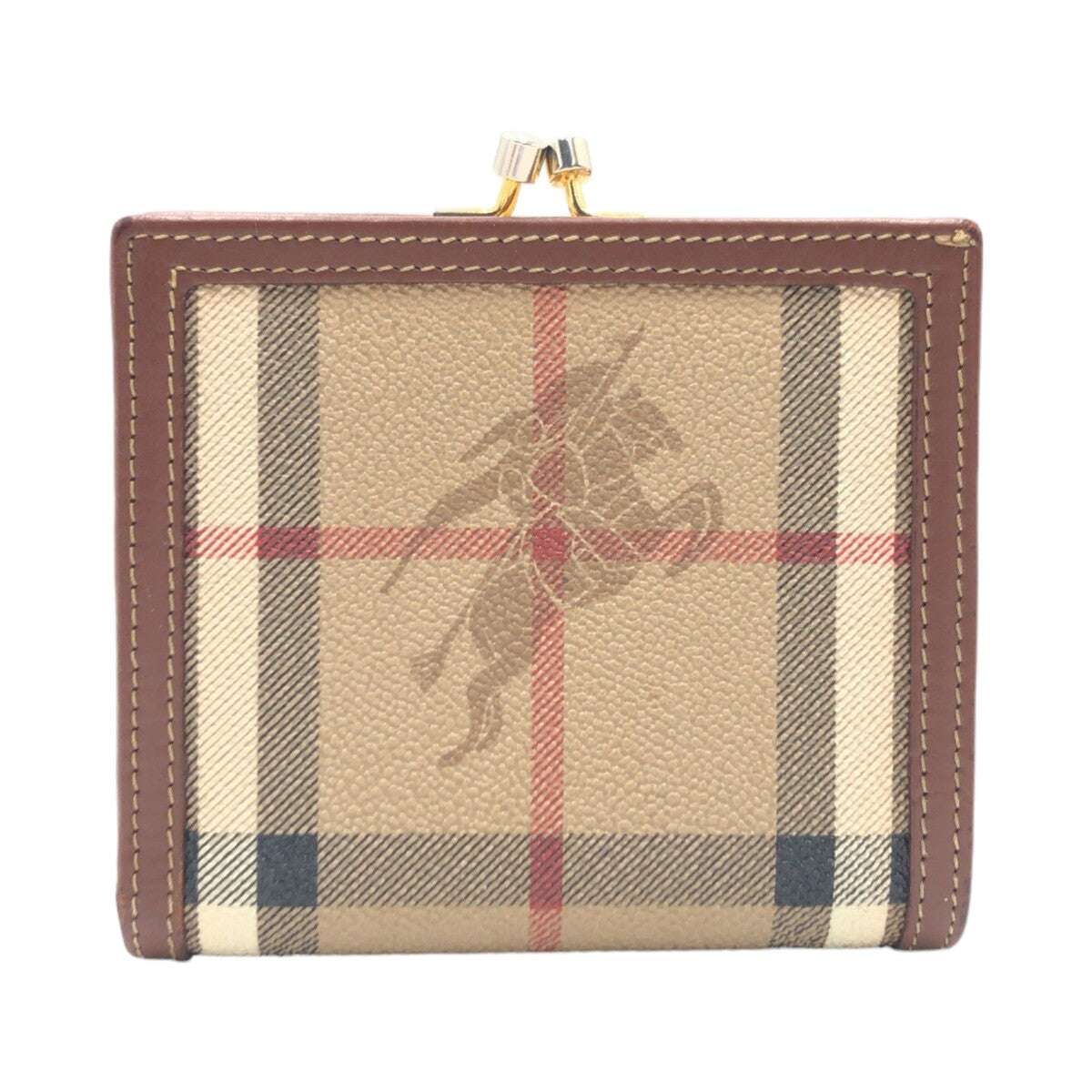 BURBERRY バーバリー ヴィンテージ ノヴァチェック シャドーホース ブラウン 茶 ベージュ ゴールド金具 PVC 二つ折り財布 コンパクトウォレット 男女兼用  レディース