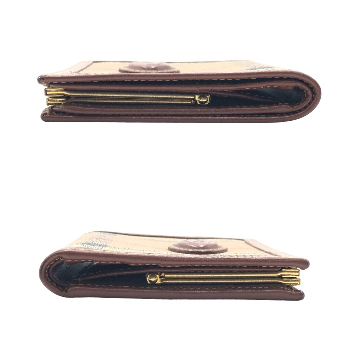 BURBERRY バーバリー ヴィンテージ ノヴァチェック シャドーホース ブラウン 茶 ベージュ ゴールド金具 PVC 二つ折り財布 コンパクトウォレット 男女兼用  レディース