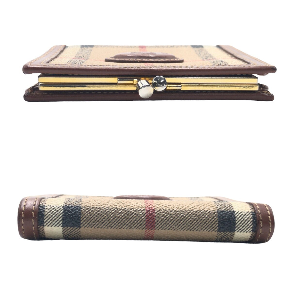 BURBERRY バーバリー ヴィンテージ ノヴァチェック シャドーホース ブラウン 茶 ベージュ ゴールド金具 PVC 二つ折り財布 コンパクトウォレット 男女兼用  レディース