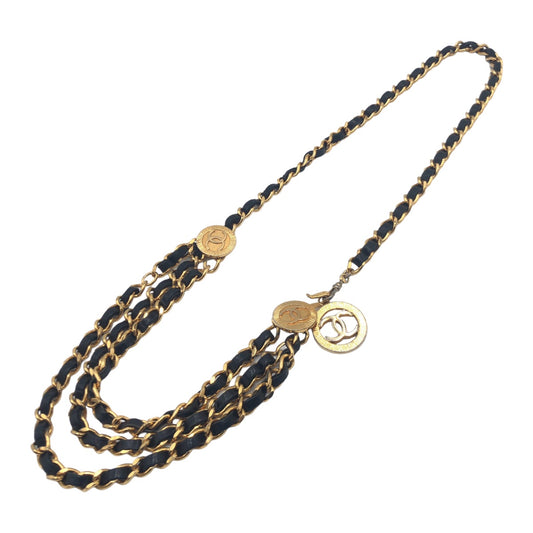 CHANEL シャネル ココマーク ブラック 黒 ゴールド金具 メタル / レザー ベルト チェーンベルト  レディース