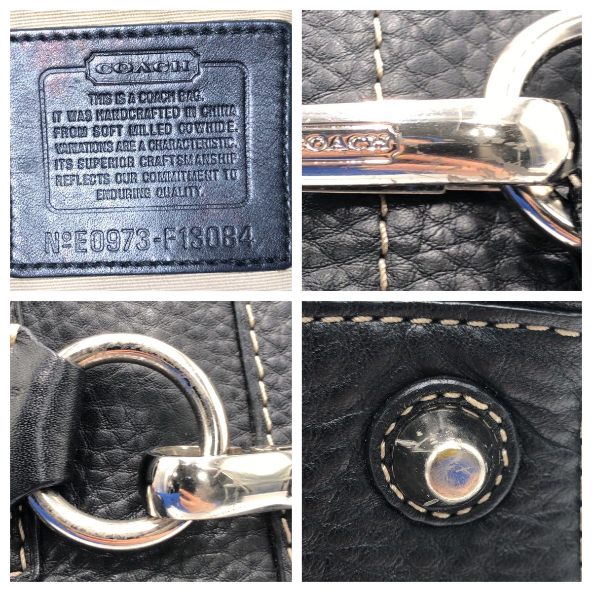 12606
COACH コーチ ブラック シルバー金具 レザー F13084 トートバッグ ハンドバッグ  レディース