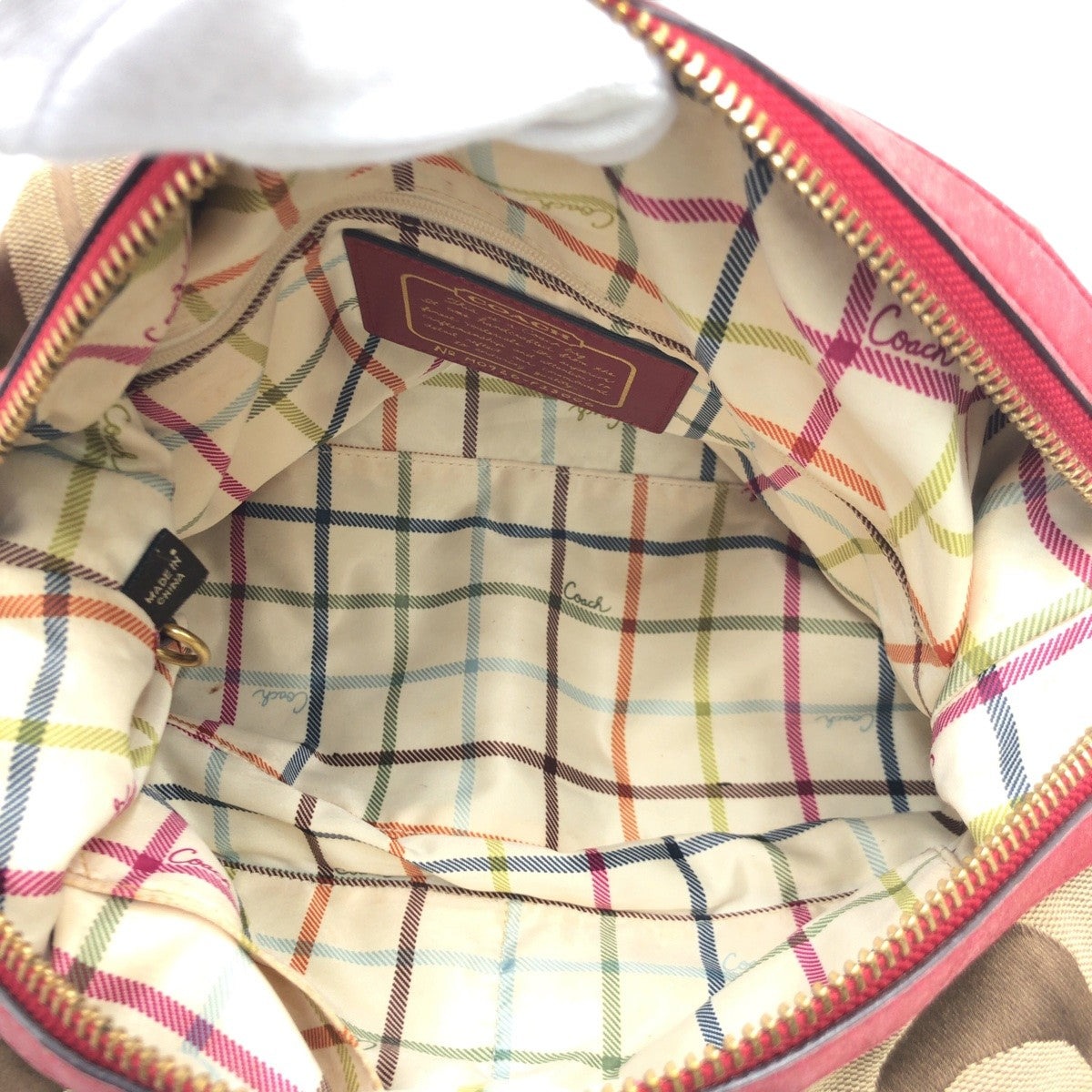 12605
COACH コーチ シグネチャー スカーフ付き ブラウン ピンク ゴールド金具 キャンバス F13006 ハンドバッグ トートバッグ  レディース
