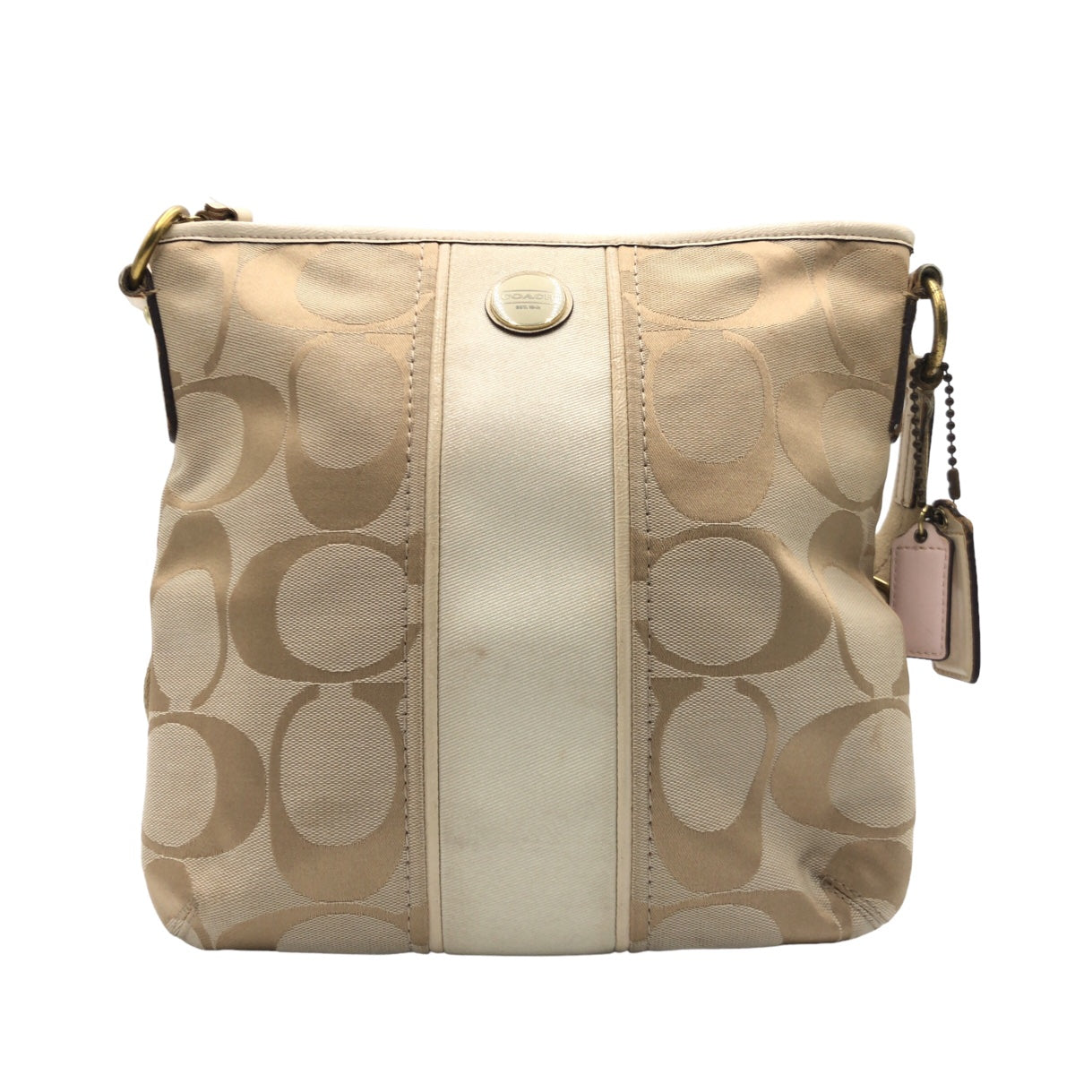 12602
 COACH Signature Beige Ivory Gold Hardware Canvas F21905 Shoulder Bag Pochette Crossbody Bag for Women