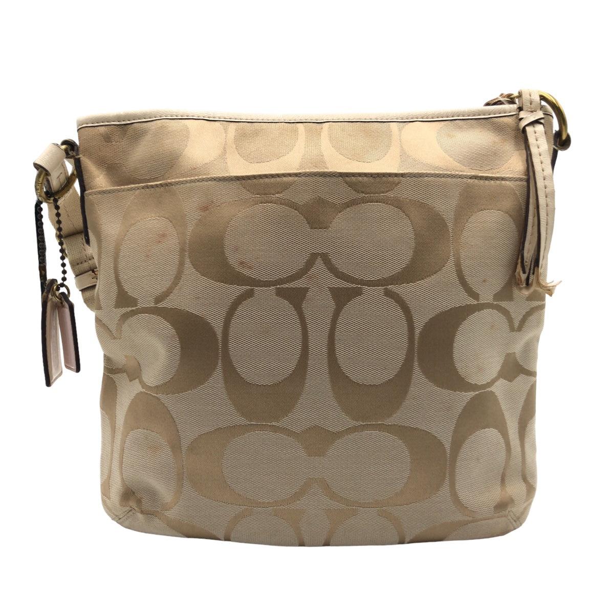 12602
 COACH Signature Beige Ivory Gold Hardware Canvas F21905 Shoulder Bag Pochette Crossbody Bag for Women