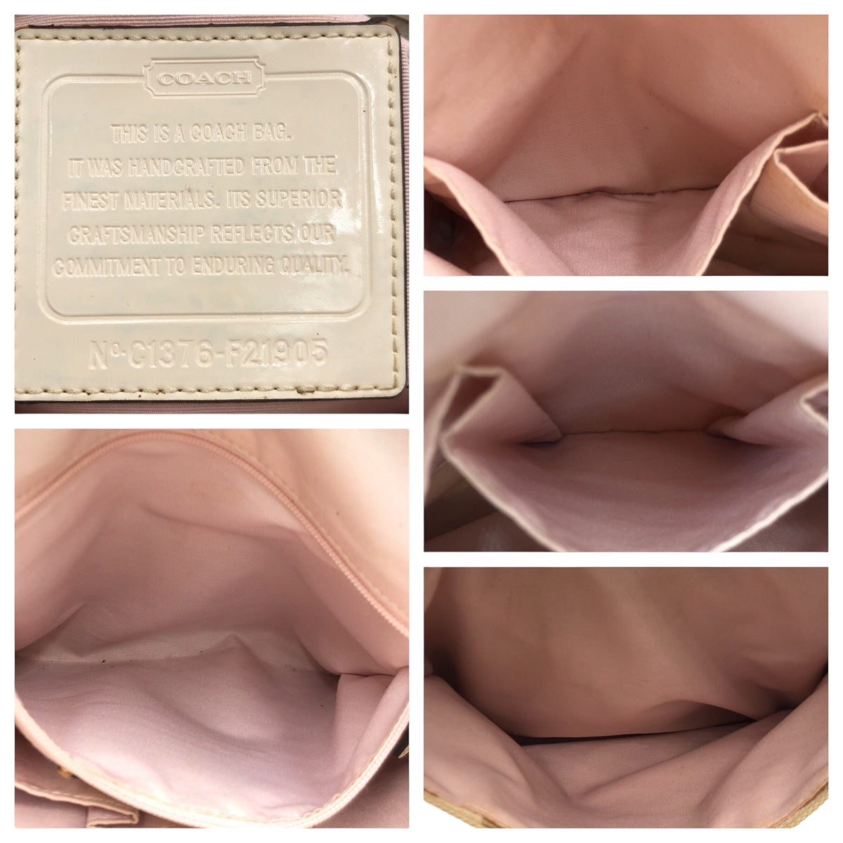 12602
 COACH Signature Beige Ivory Gold Hardware Canvas F21905 Shoulder Bag Pochette Crossbody Bag for Women