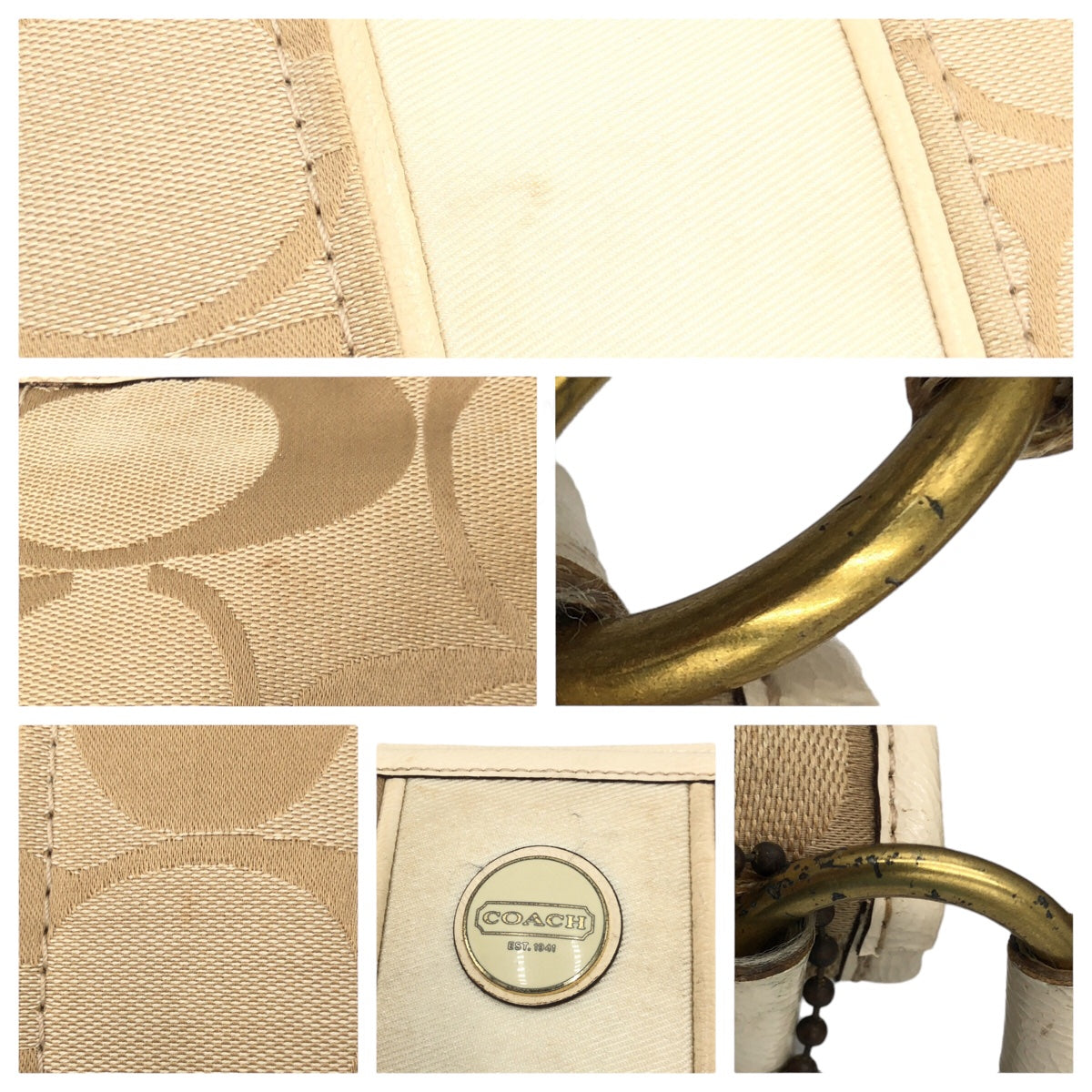 12602
 COACH Signature Beige Ivory Gold Hardware Canvas F21905 Shoulder Bag Pochette Crossbody Bag for Women