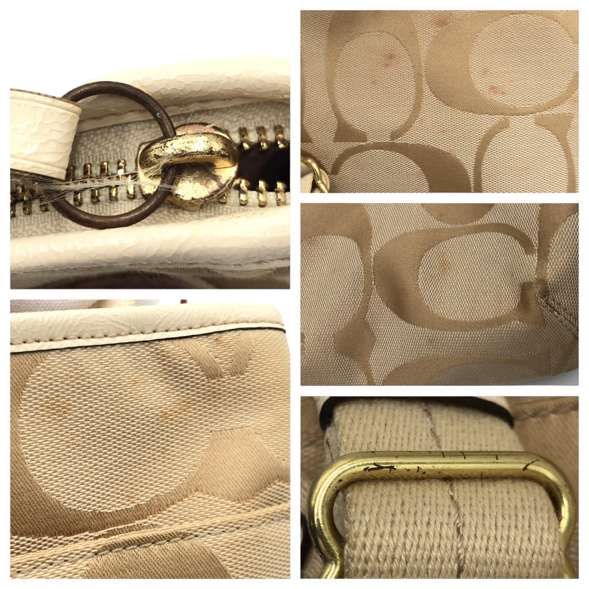 12602
 COACH Signature Beige Ivory Gold Hardware Canvas F21905 Shoulder Bag Pochette Crossbody Bag for Women