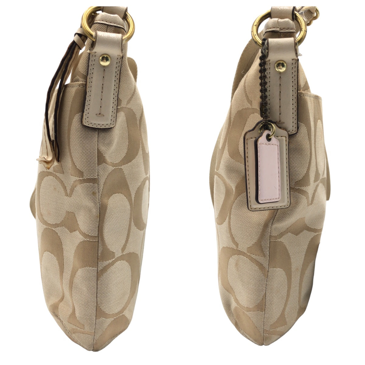 12602
 COACH Signature Beige Ivory Gold Hardware Canvas F21905 Shoulder Bag Pochette Crossbody Bag for Women