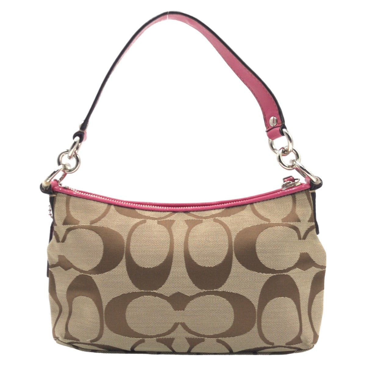 COACH コーチ シグネチャー ブラウン 茶 ピンク シルバー金具 キャンバス F17439 ハンドバッグ ショルダーバッグ 2way  レディース