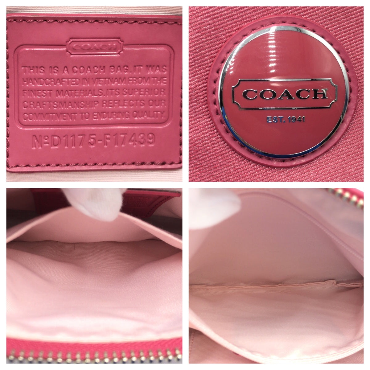 COACH コーチ シグネチャー ブラウン 茶 ピンク シルバー金具 キャンバス F17439 ハンドバッグ ショルダーバッグ 2way  レディース
