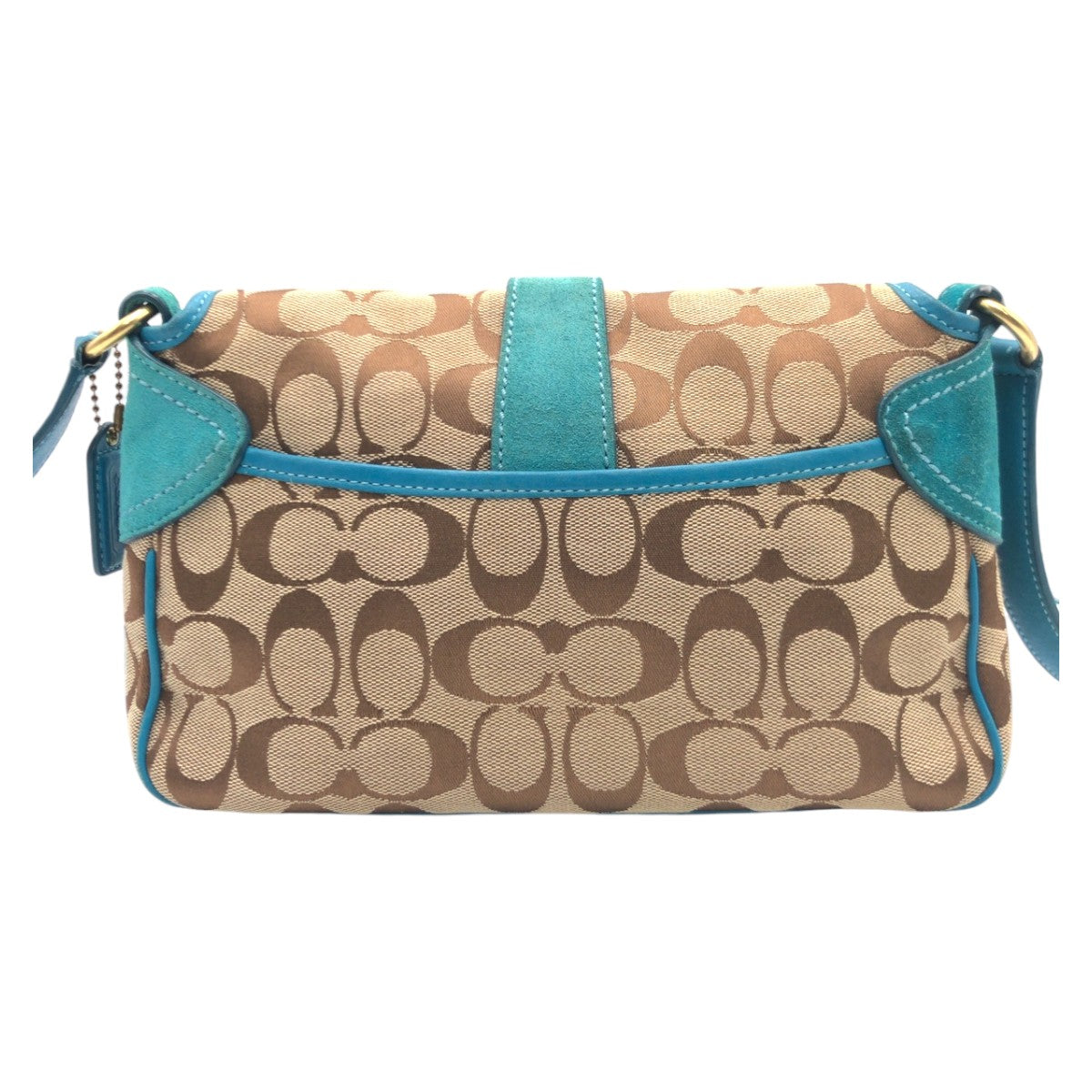 COACH コーチ シグネチャー ブラウン 茶 ブルー 青 ゴールド金具 キャンバス 7482 ショルダーバッグ ワンショルダーバッグ  レディース