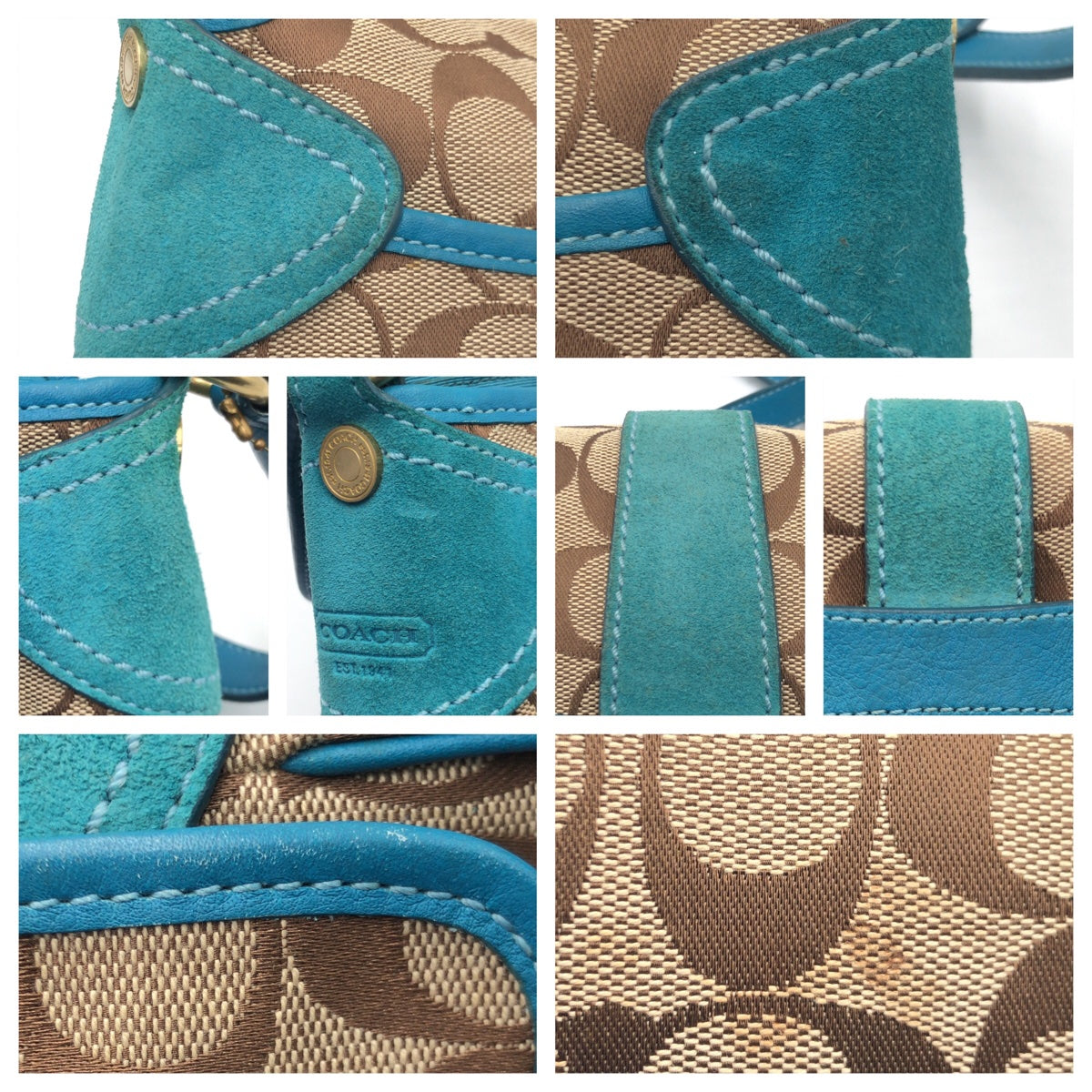 COACH コーチ シグネチャー ブラウン 茶 ブルー 青 ゴールド金具 キャンバス 7482 ショルダーバッグ ワンショルダーバッグ  レディース