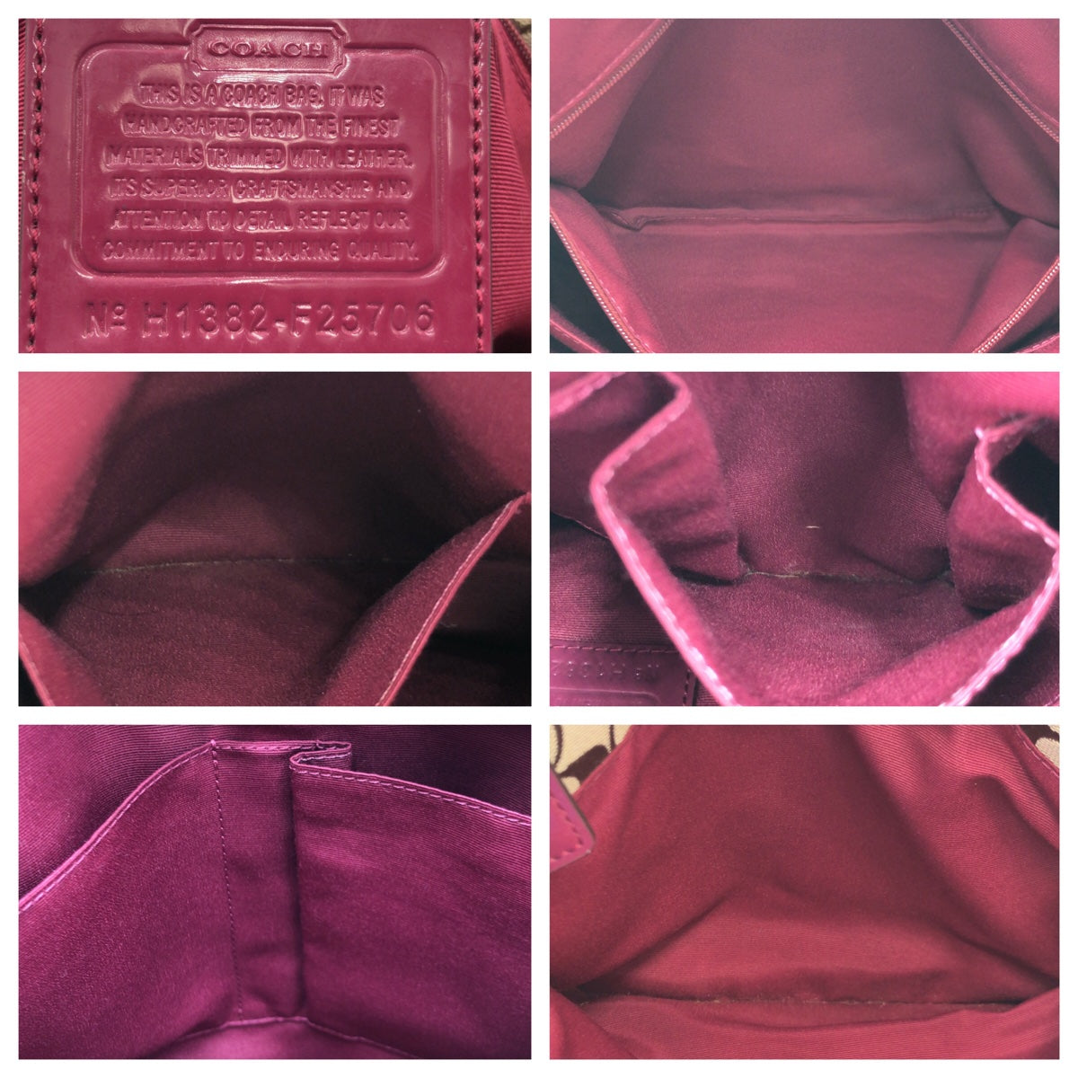 12598
 COACH Signature Embossed Brown Pink Gold Hardware Canvas F25706 Tote Bag Handbag Women's