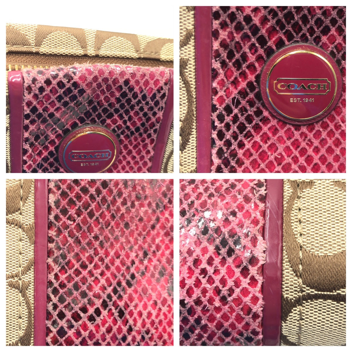 12598
 COACH Signature Embossed Brown Pink Gold Hardware Canvas F25706 Tote Bag Handbag Women's