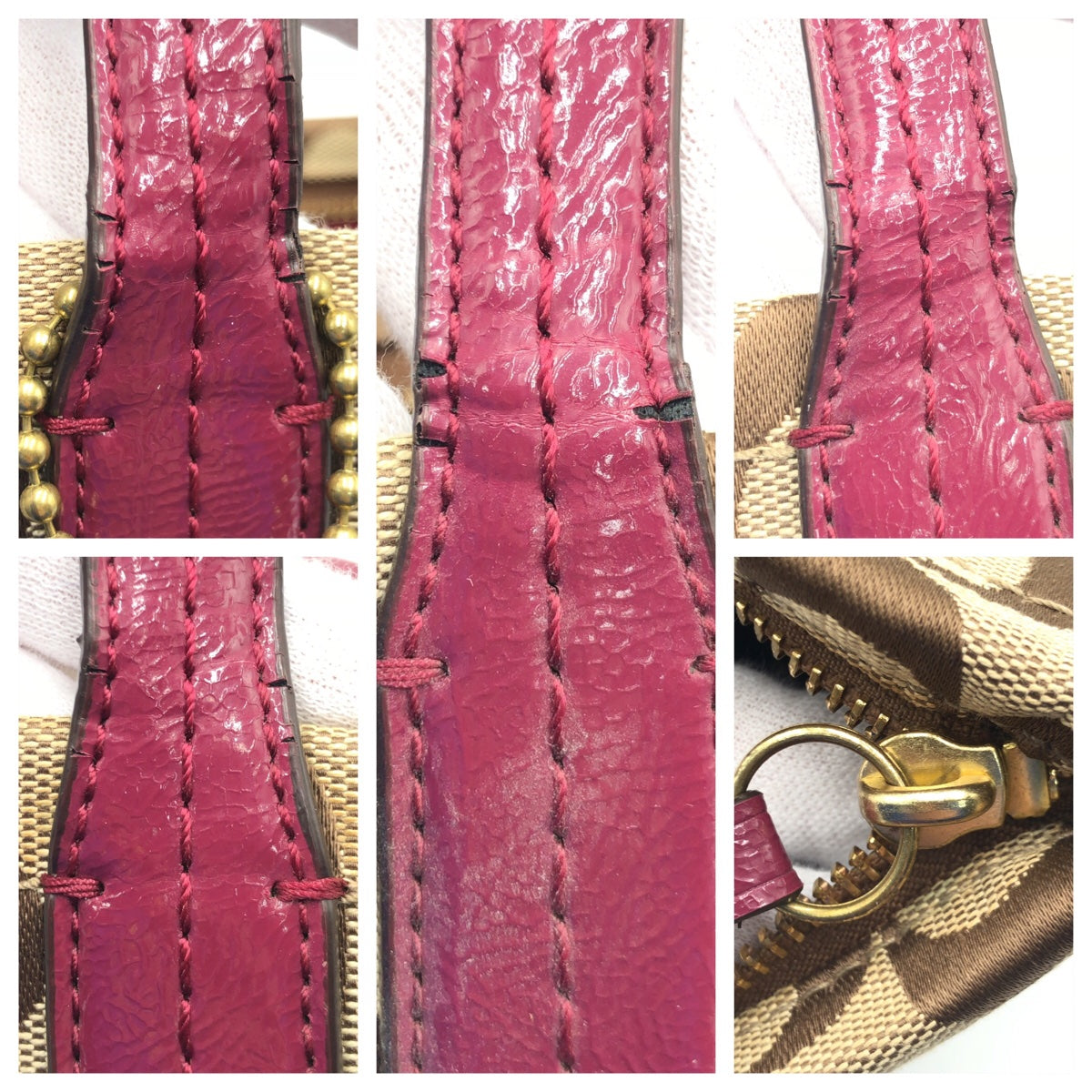 12598
 COACH Signature Embossed Brown Pink Gold Hardware Canvas F25706 Tote Bag Handbag Women's