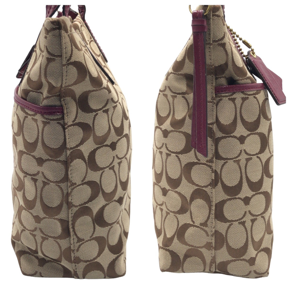 12598
 COACH Signature Embossed Brown Pink Gold Hardware Canvas F25706 Tote Bag Handbag Women's