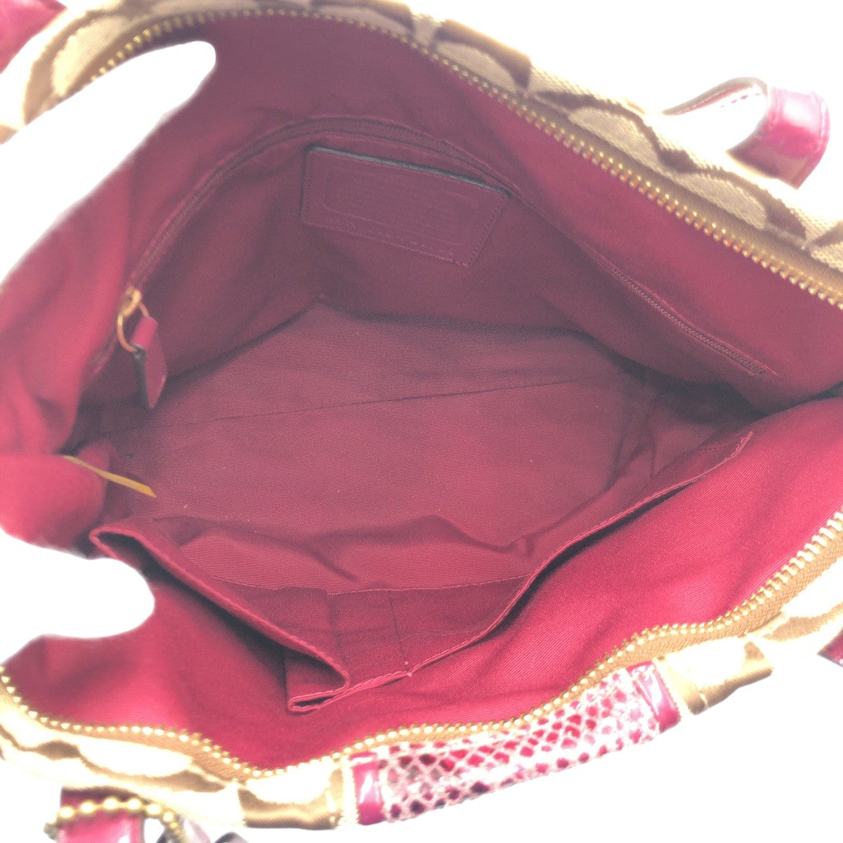 12598
 COACH Signature Embossed Brown Pink Gold Hardware Canvas F25706 Tote Bag Handbag Women's