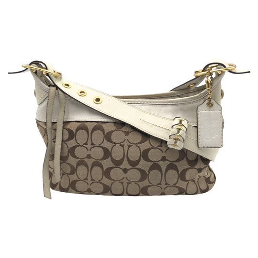 12596
COACH コーチ シグネチャー ブラウン ホワイト ゴールド金具 キャンバス F11444 ショルダーバッグ 斜め掛け可能  レディース ABP5