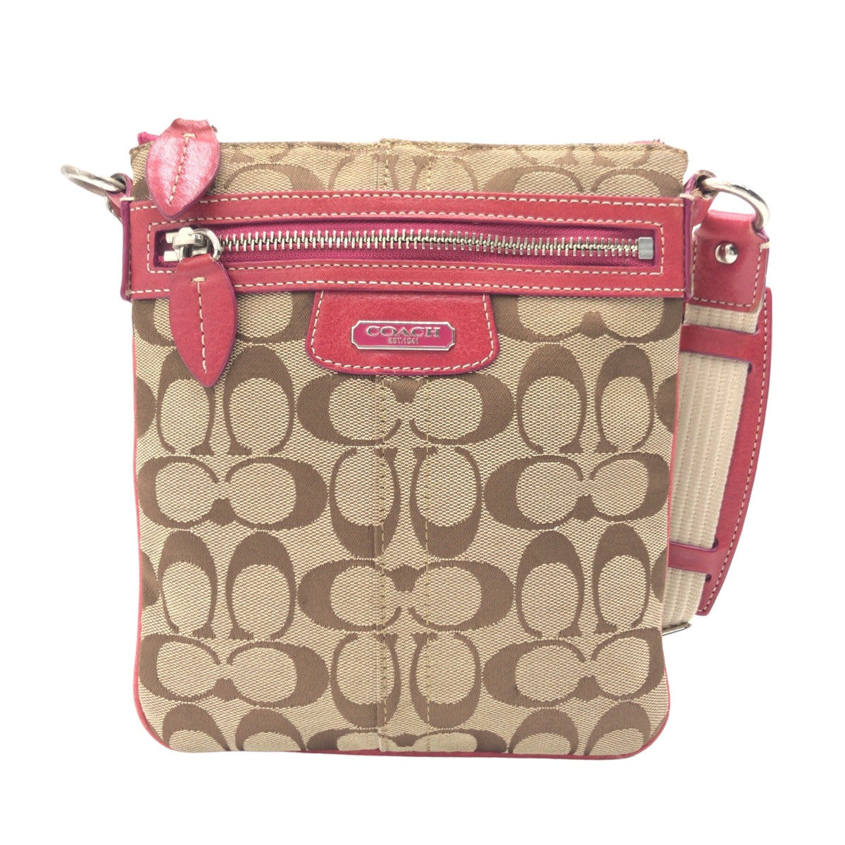 12595
COACH コーチ シグネチャー ベージュ ピンク キャンバス 42190 ショルダーバッグ ポシェット 斜め掛け可能  レディース