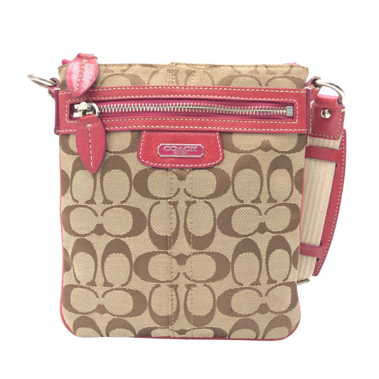 12595
COACH コーチ シグネチャー ベージュ ピンク キャンバス 42190 ショルダーバッグ ポシェット 斜め掛け可能  レディース