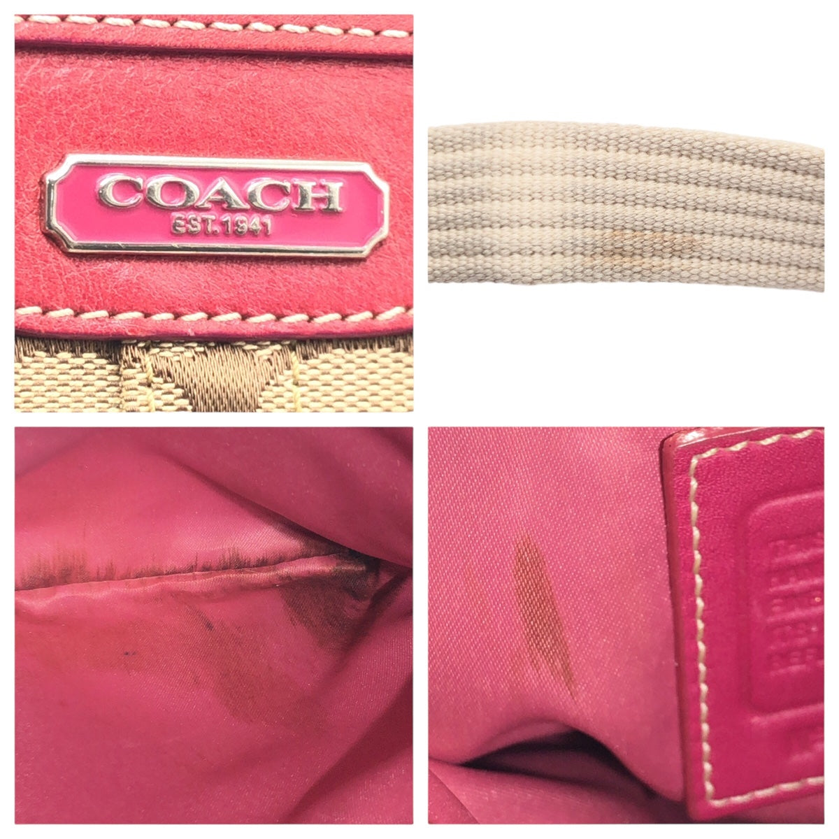 12595
COACH コーチ シグネチャー ベージュ ピンク キャンバス 42190 ショルダーバッグ ポシェット 斜め掛け可能  レディース