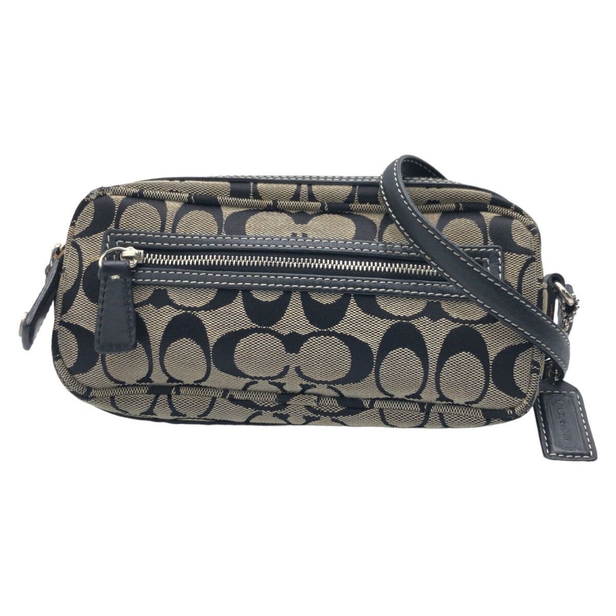 12594
 COACH Signature Black Silver Hardware Canvas 6073 Shoulder Bag Pochette Women's