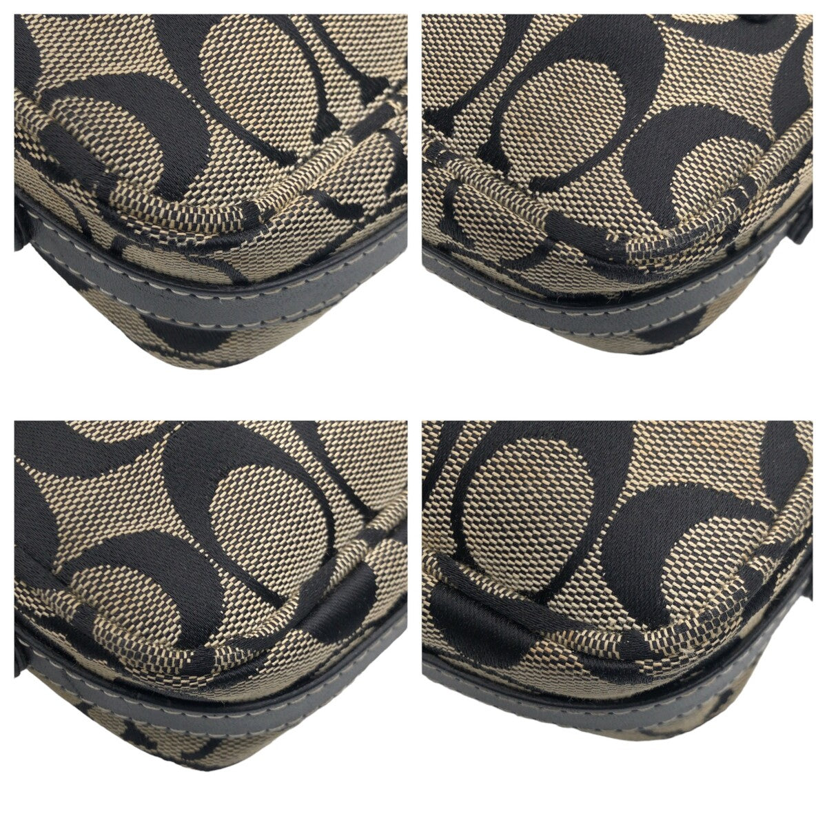 12594
 COACH Signature Black Silver Hardware Canvas 6073 Shoulder Bag Pochette Women's