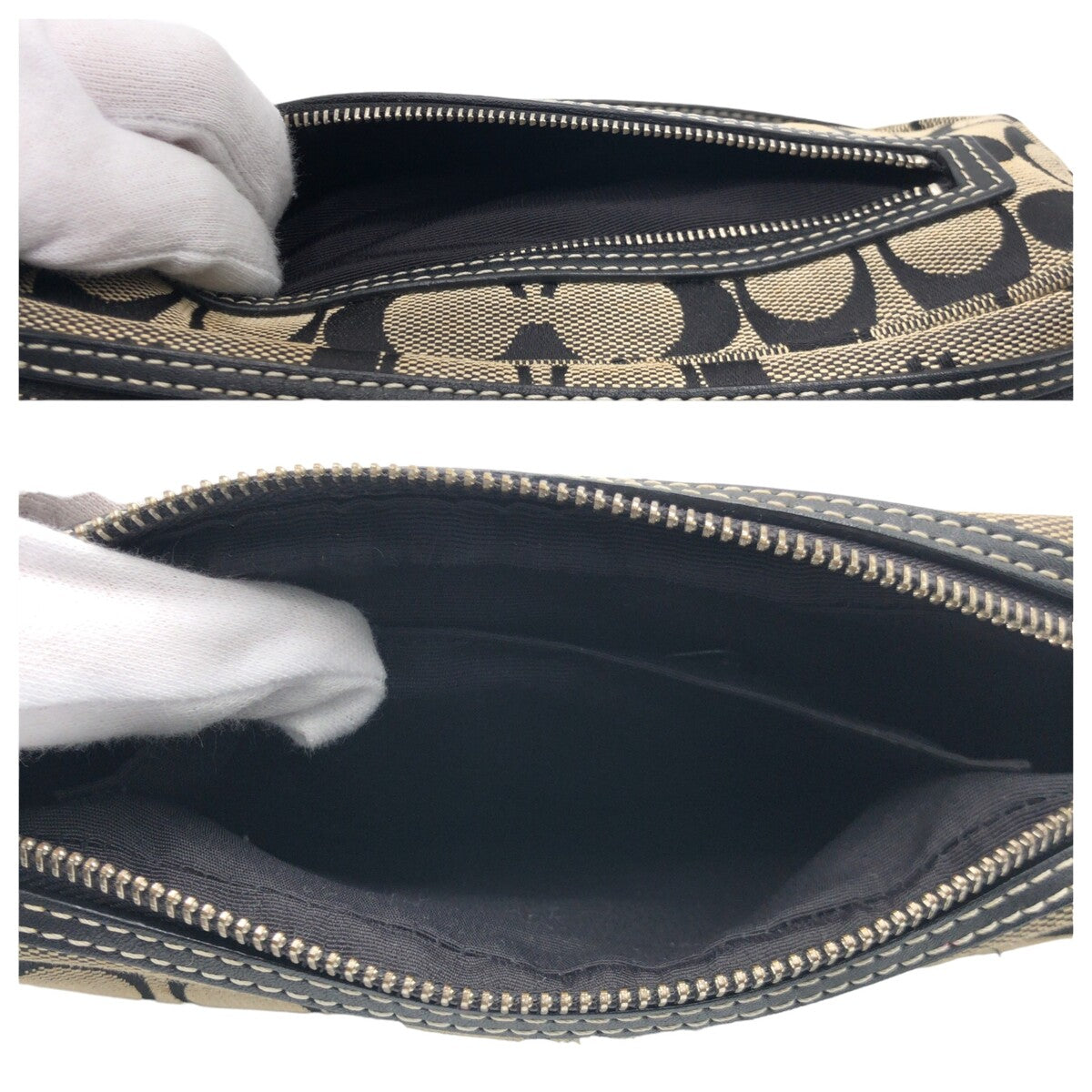 12594
 COACH Signature Black Silver Hardware Canvas 6073 Shoulder Bag Pochette Women's