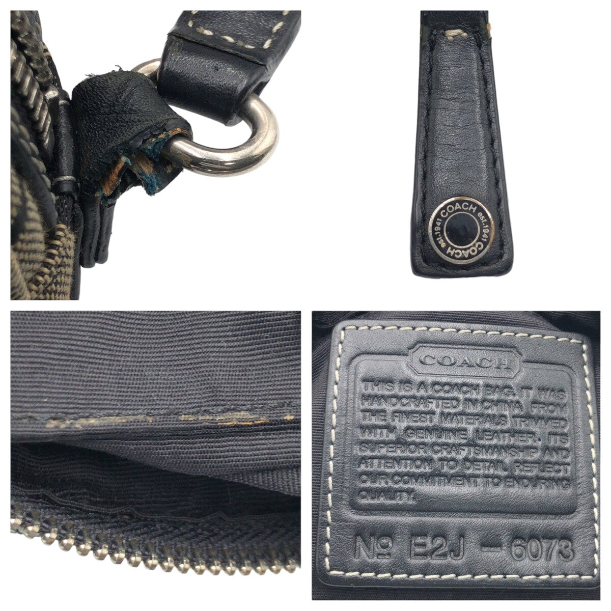 12594
 COACH Signature Black Silver Hardware Canvas 6073 Shoulder Bag Pochette Women's