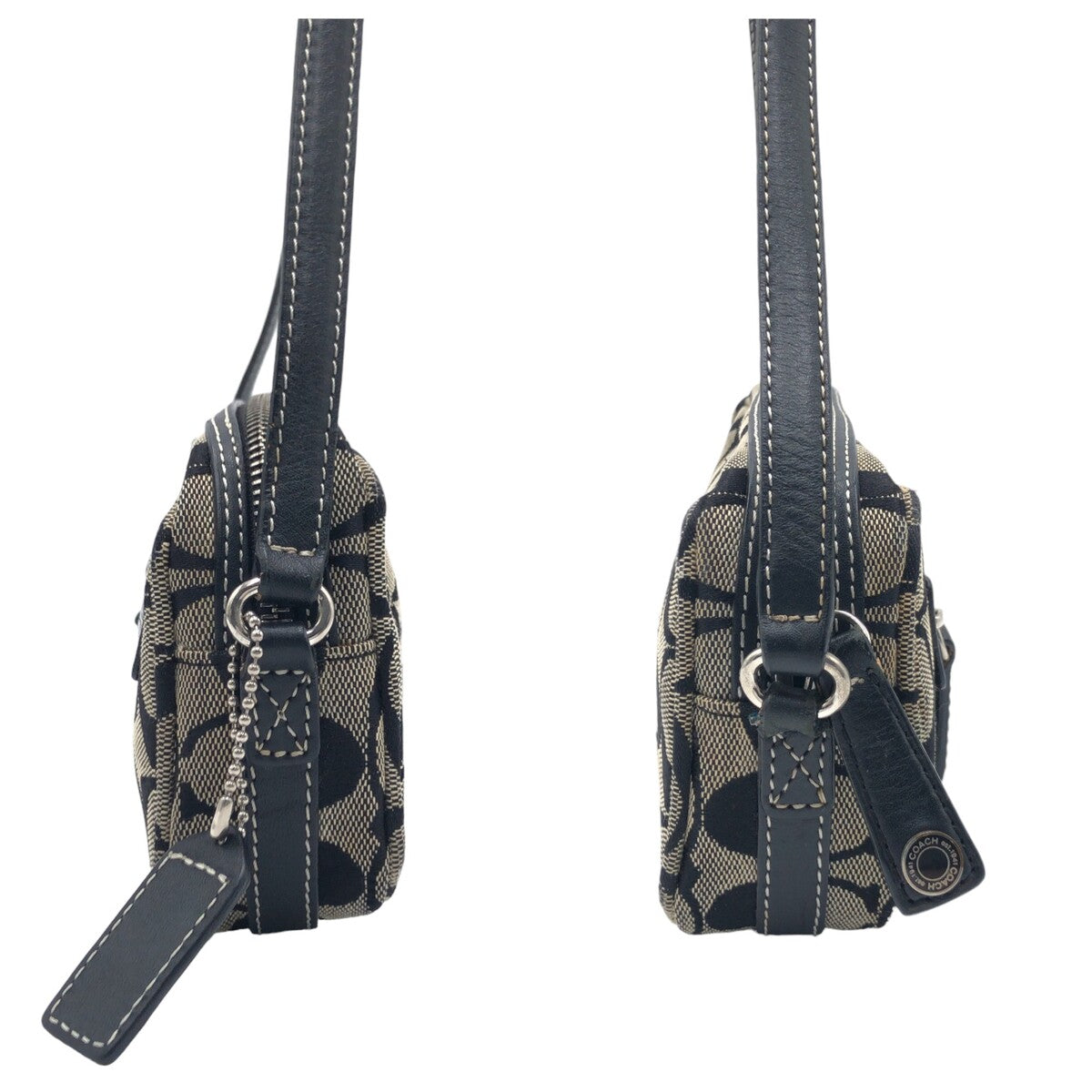 12594
 COACH Signature Black Silver Hardware Canvas 6073 Shoulder Bag Pochette Women's