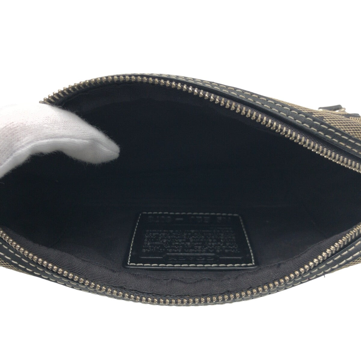 12594
 COACH Signature Black Silver Hardware Canvas 6073 Shoulder Bag Pochette Women's