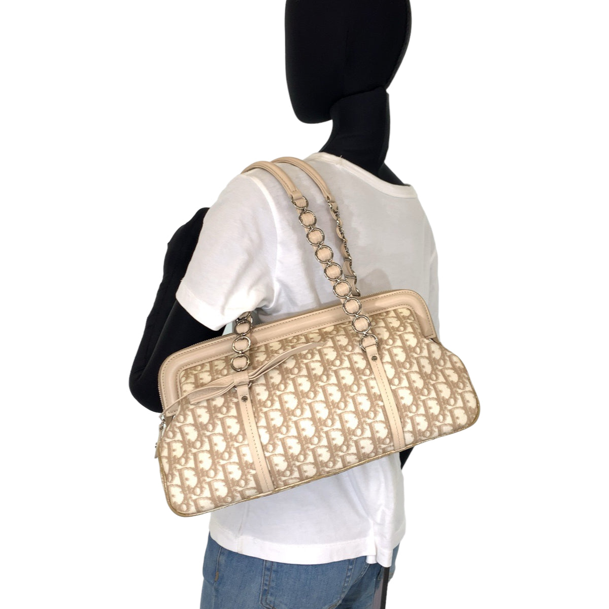 Dior ディオール トロッター ロマンティック ベージュ PVCコーティングキャンバス BO 0026 ハンドバッグ ショルダーバッグ  レディース