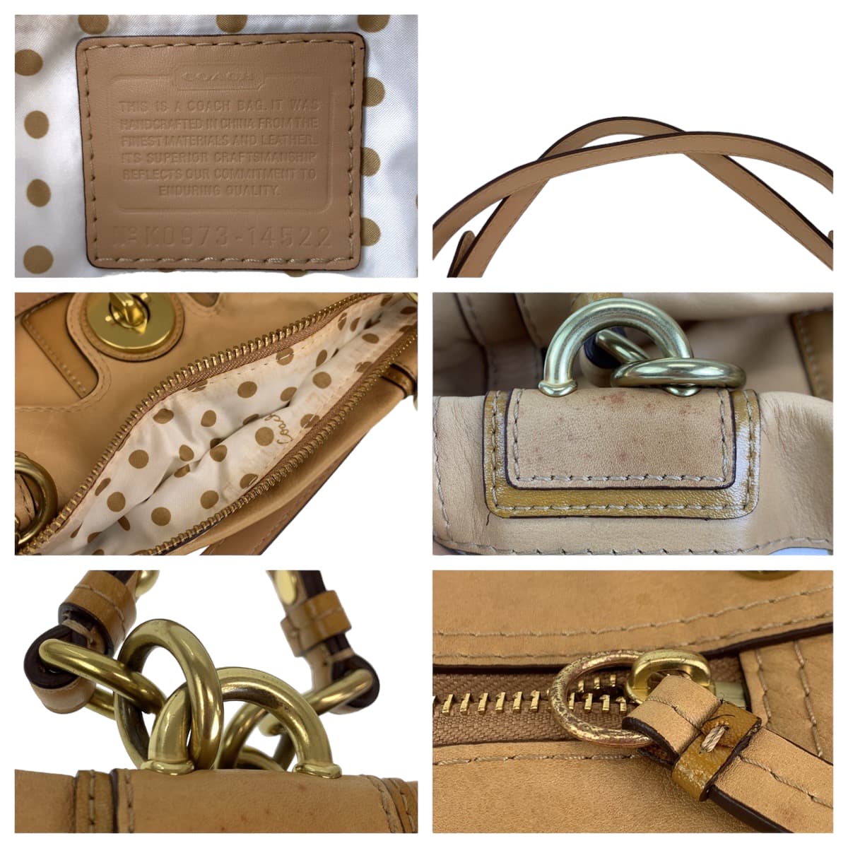 12593
COACH コーチ ペイトン ターンロック ベージュ レザー 14522 トートバッグ ハンドバッグ  レディース AB5