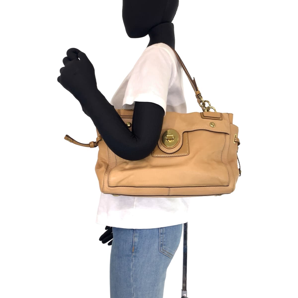 12593
COACH コーチ ペイトン ターンロック ベージュ レザー 14522 トートバッグ ハンドバッグ  レディース AB5