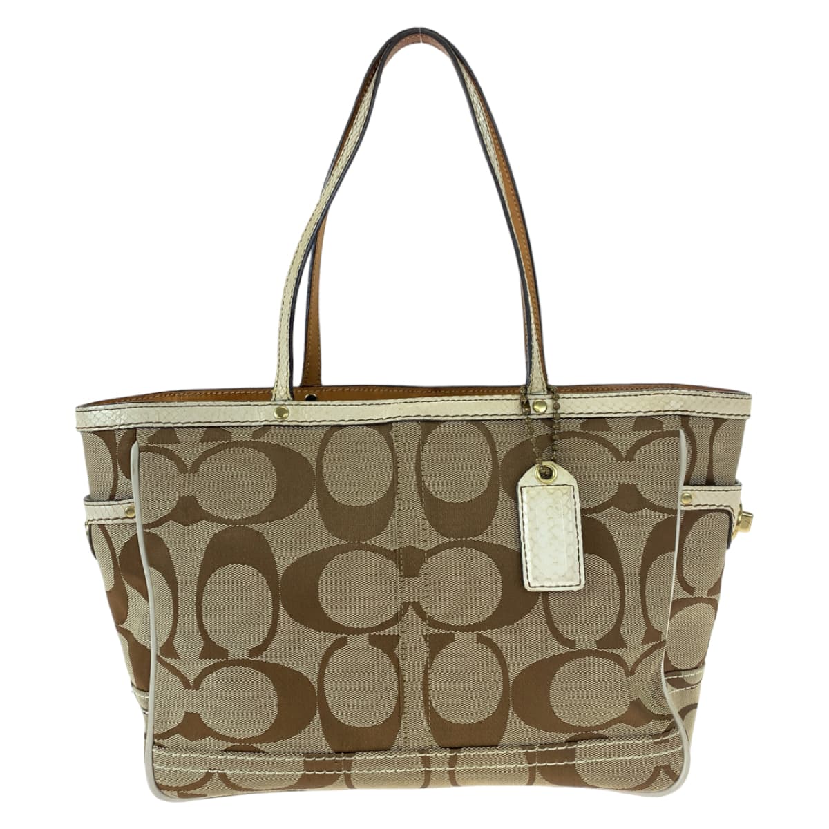 12592
COACH コーチ シグネチャー 型押し ベージュ キャンバス 7874 トートバッグ ハンドバッグ  レディース AB5
