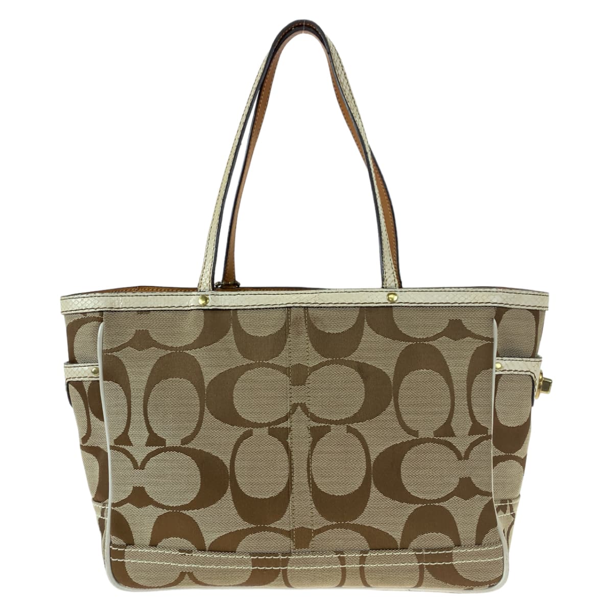 12592
COACH コーチ シグネチャー 型押し ベージュ キャンバス 7874 トートバッグ ハンドバッグ  レディース AB5