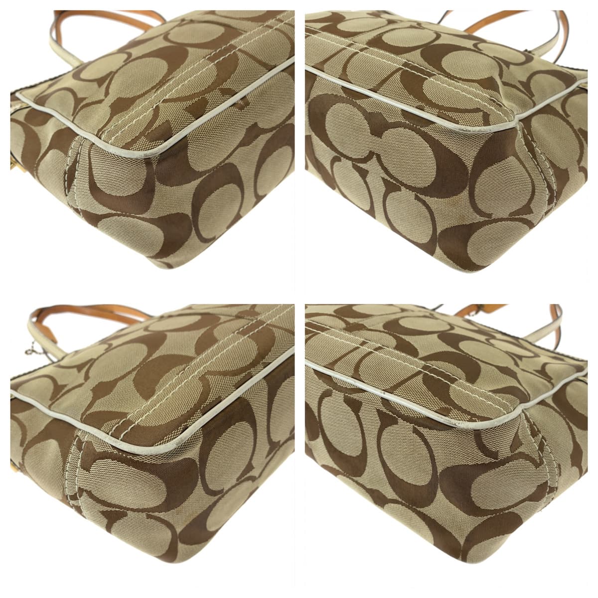 12592
COACH コーチ シグネチャー 型押し ベージュ キャンバス 7874 トートバッグ ハンドバッグ  レディース AB5