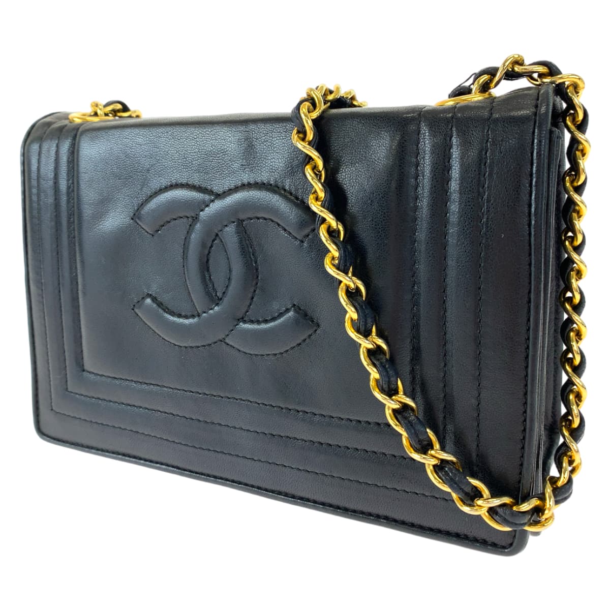 H-00481
CHANEL シャネル ココマーク ブラック 黒 ゴールド金具 ラムスキン チェーンショルダーバッグ 斜め掛け  レディース