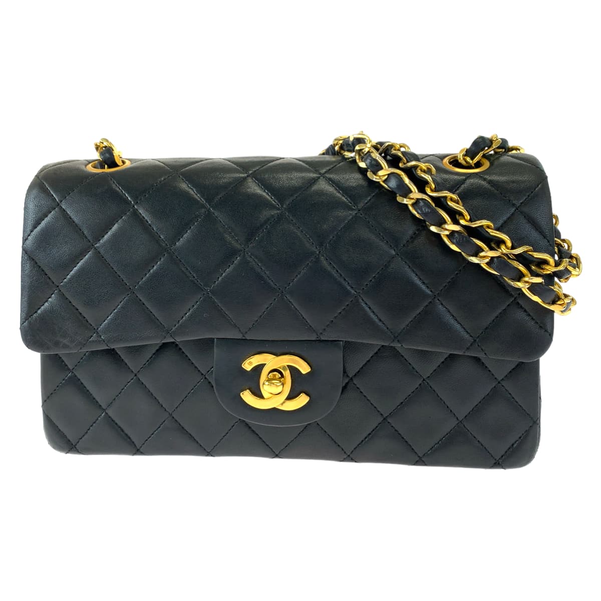 H-00483
CHANEL シャネル ヴィンテージ マトラッセ23 ダブルフラップ タイムレス ココマーク ターンロック ブラック 黒 ゴールド金具 ラムスキン Wチェーンショルダーバッグ 肩掛け  レディース