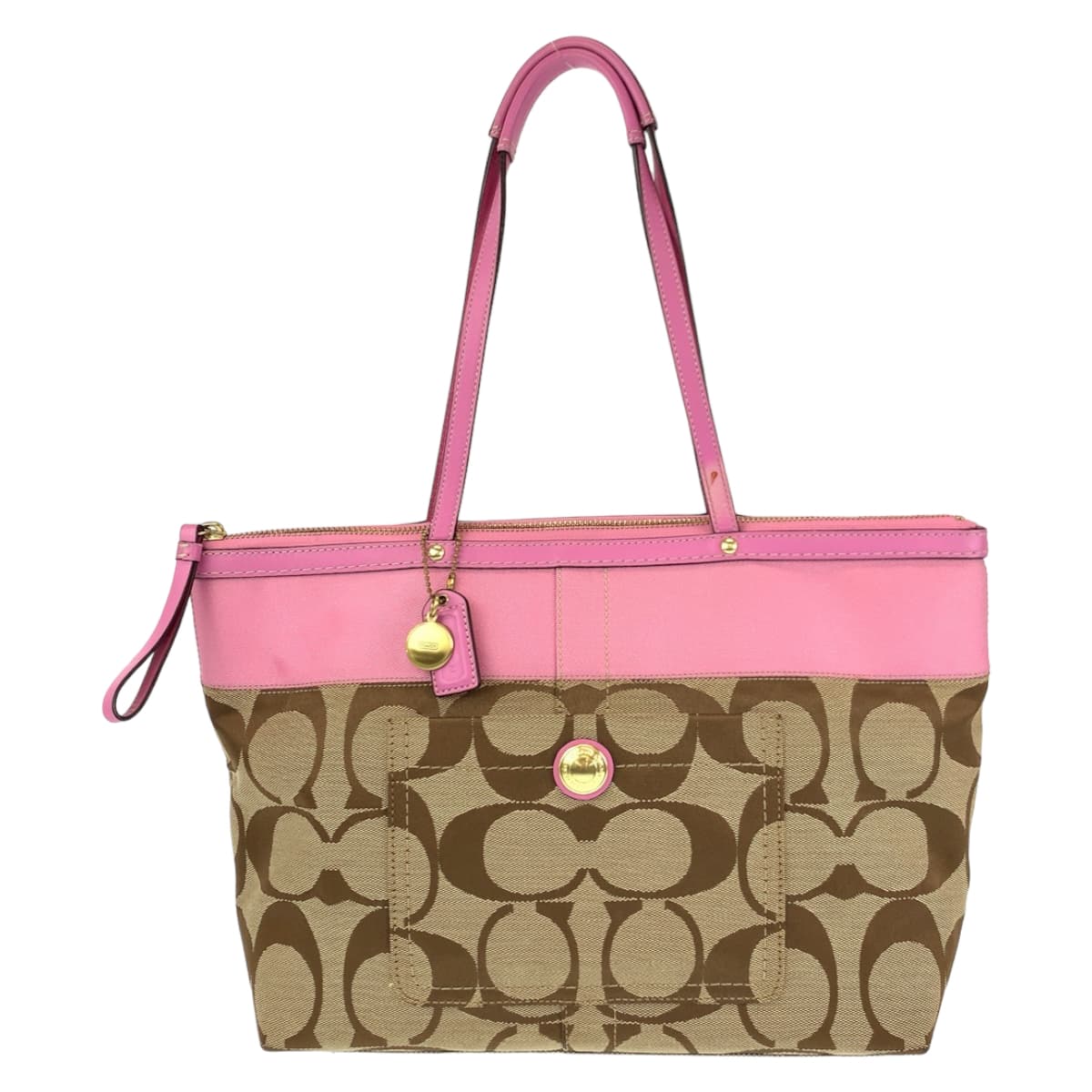 12583
COACH コーチ シグネチャー ブラウン ピンク キャンバス 11691 トートバッグ ハンドバッグ  レディース