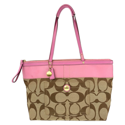 12583
COACH コーチ シグネチャー ブラウン ピンク キャンバス 11691 トートバッグ ハンドバッグ  レディース