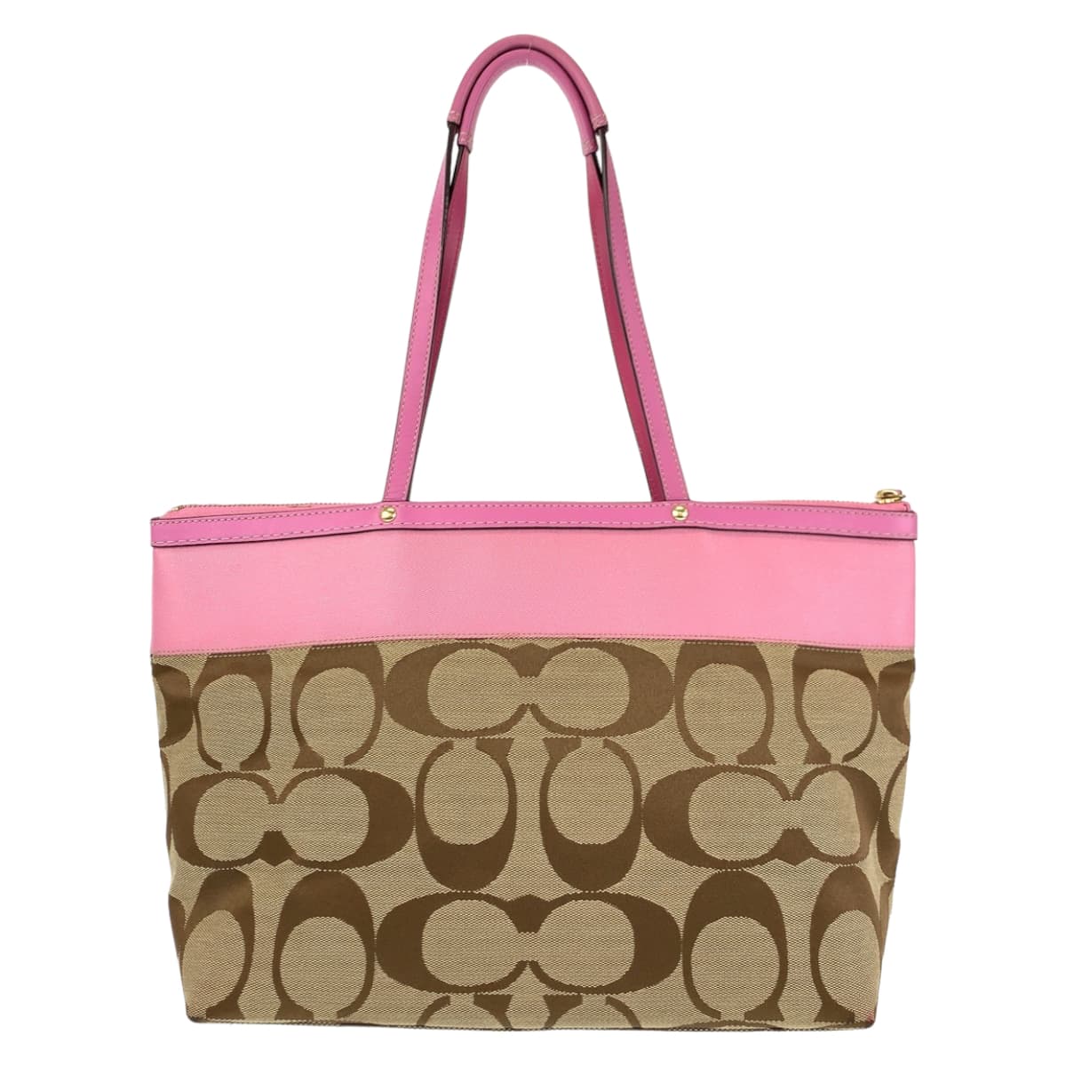 12583
COACH コーチ シグネチャー ブラウン ピンク キャンバス 11691 トートバッグ ハンドバッグ  レディース