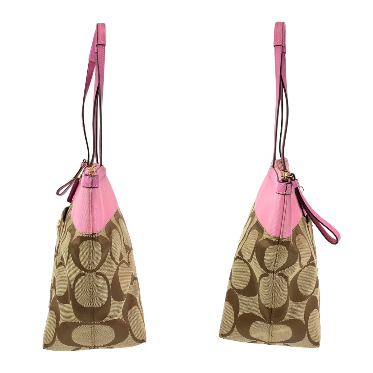 12583
COACH コーチ シグネチャー ブラウン ピンク キャンバス 11691 トートバッグ ハンドバッグ  レディース